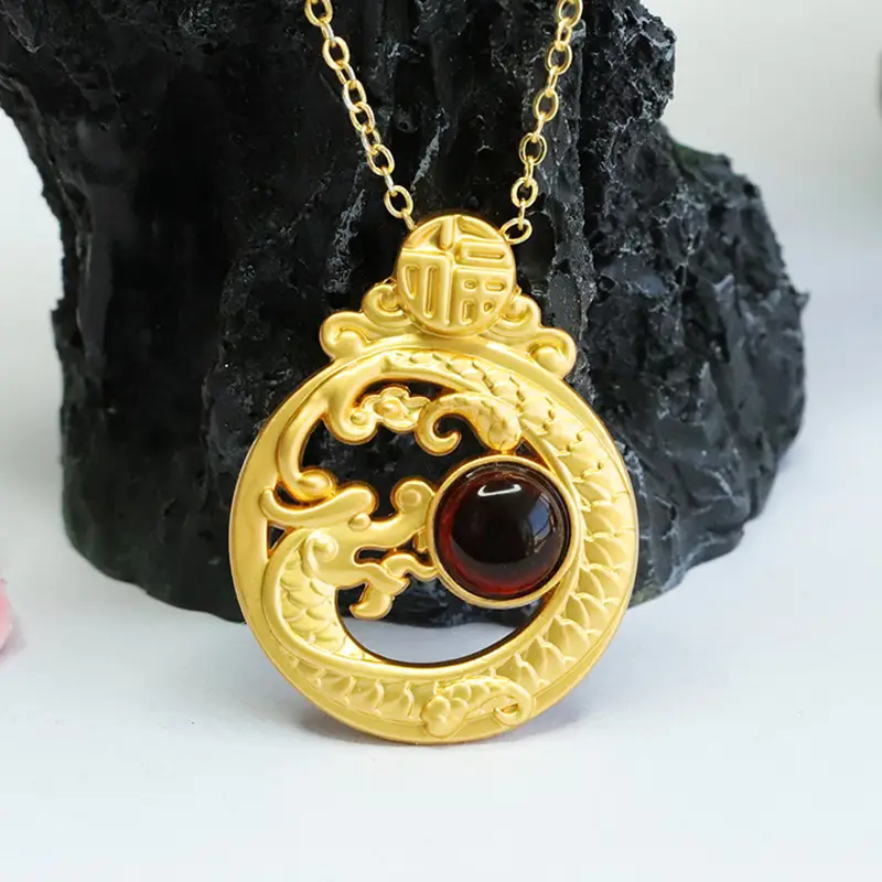 Guan Yu Zodiac Dragon Necklace with Natural Amber — feature 8