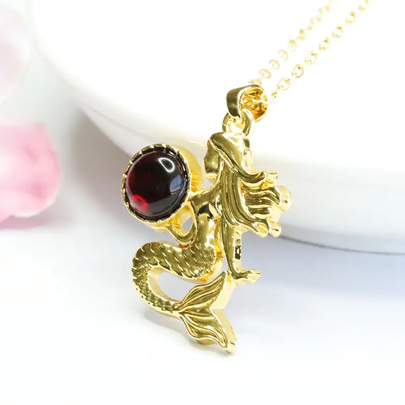 Guan Yu Mermaid Necklace with Natural Amber Pendant - Image 3