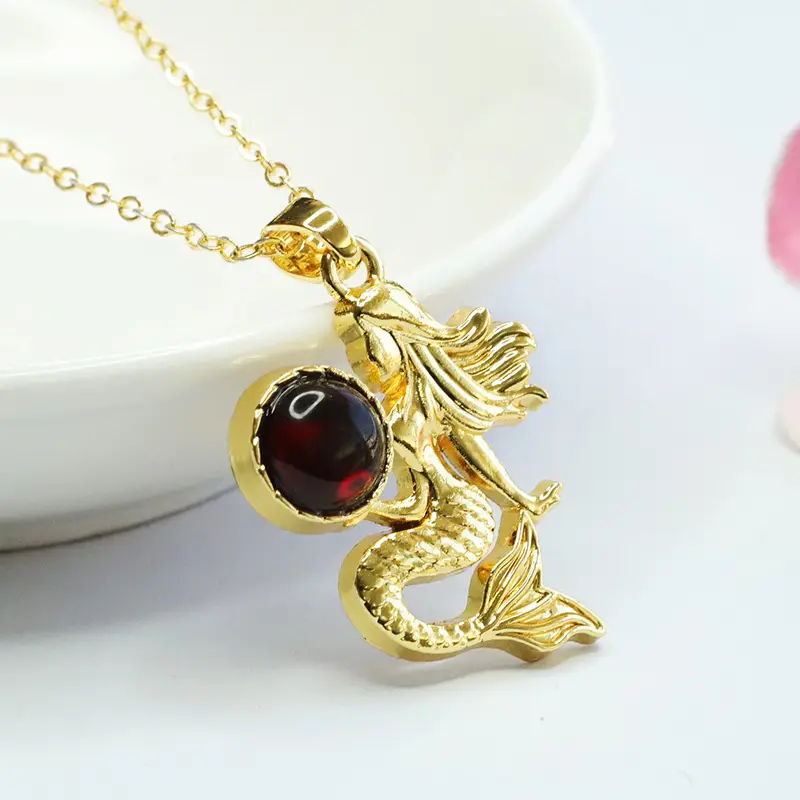 Guan Yu Mermaid Necklace with Natural Amber Pendant - Image 4