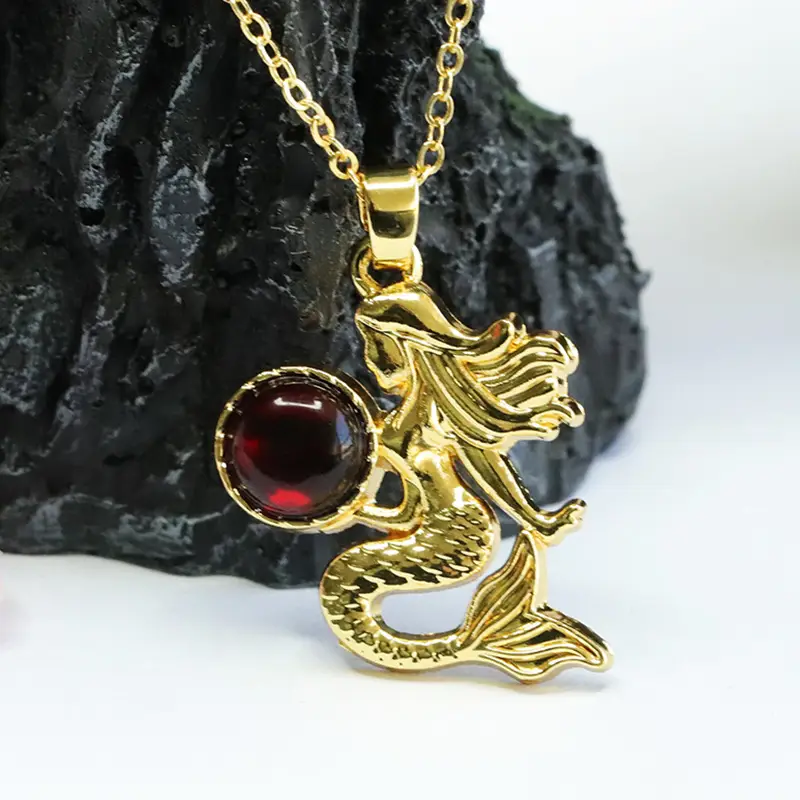 Guan Yu Mermaid Necklace with Natural Amber Pendant — feature 7