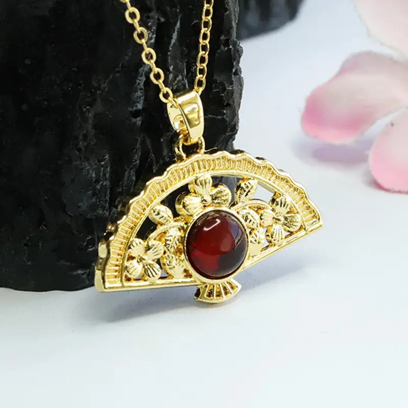 Guan Yu Fan Necklace with Natural Amber Pendant - Image 5