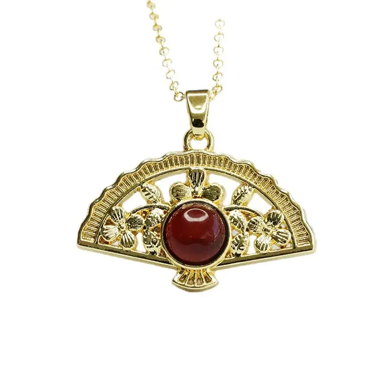 Guan Yu Fan Necklace with Natural Amber Pendant - Image 6