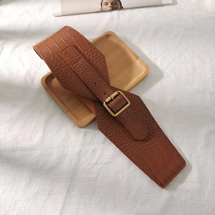 Brown Croc Belted Dress Coat for Women — feature 11