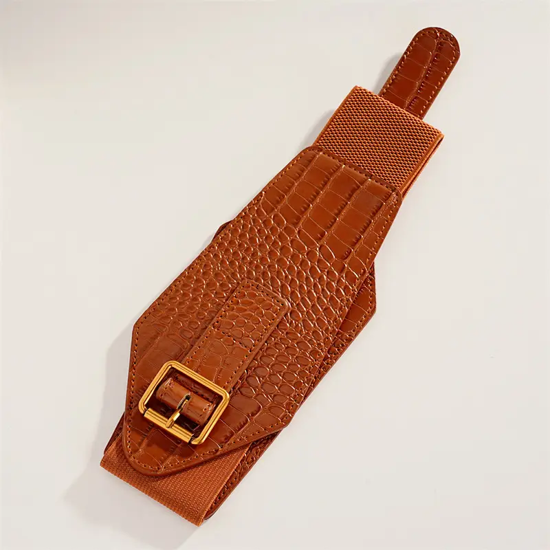 Brown Croc Belted Dress Coat for Women — feature 18