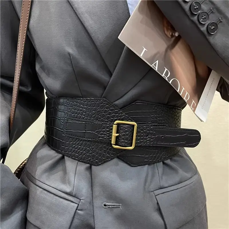 Brown Croc Belted Dress Coat for Women — feature 4