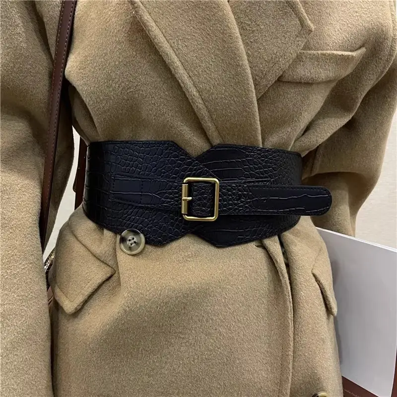 Brown Croc Belted Dress Coat for Women — feature 6