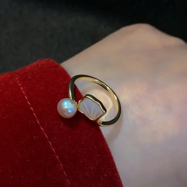Adjustable Pearl Open Ring for Women - Image 5