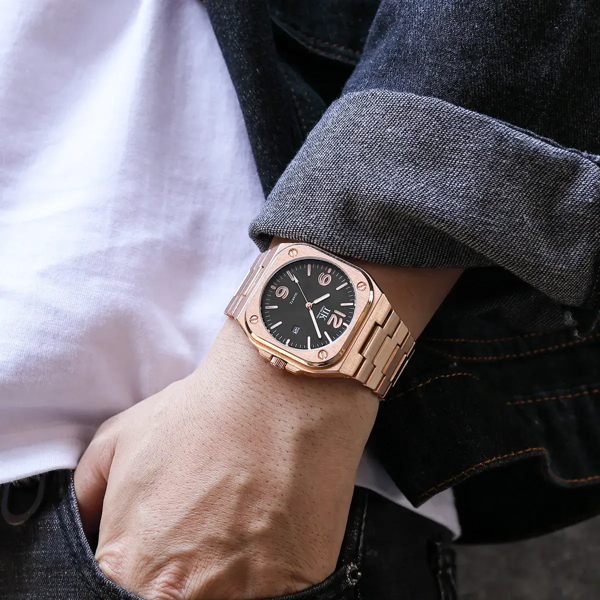 Luminous Square Men's Quartz Watch with Blue Dial - Image 11