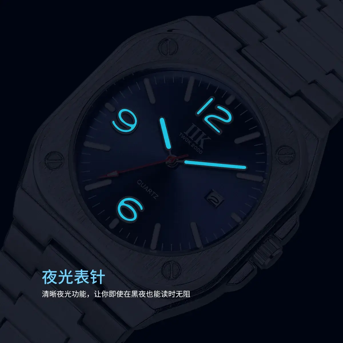 Luminous Square Men's Quartz Watch with Blue Dial - Image 12