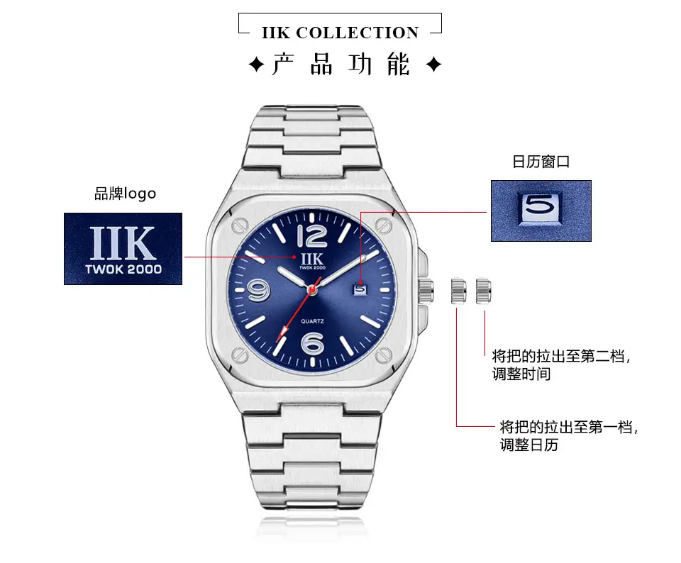 Luminous Square Men's Quartz Watch with Blue Dial — feature 5