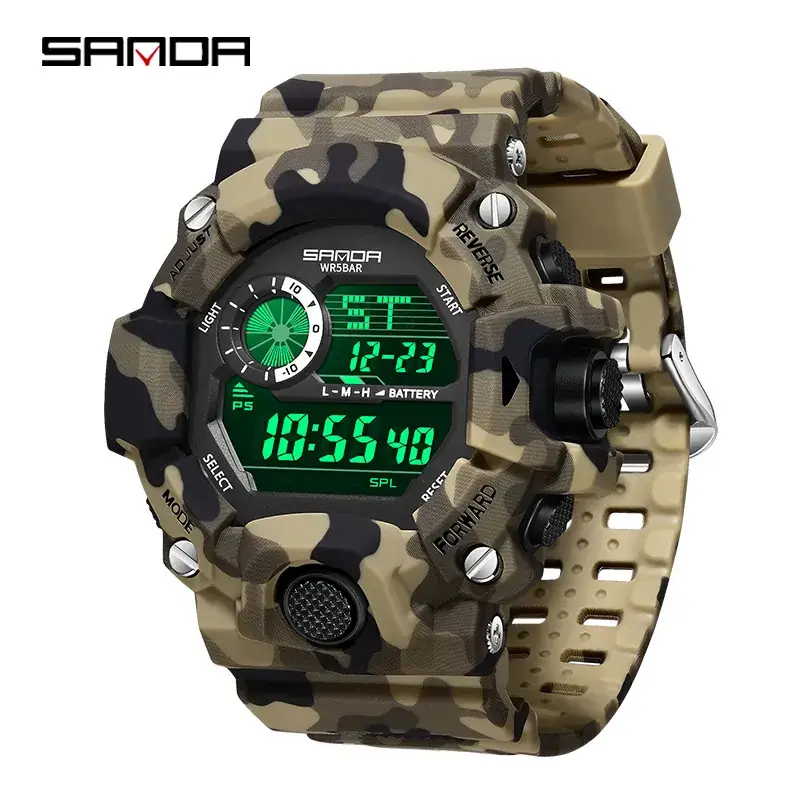 Sanda Camouflage Waterproof Electronic Watch for Teens