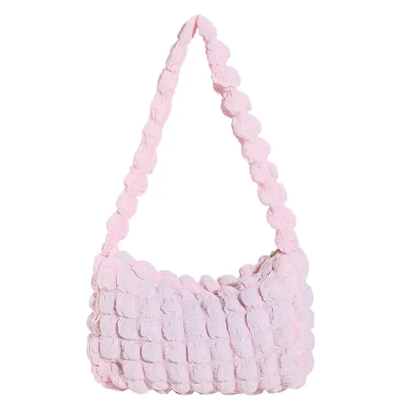 Pink Pleated Bubble Shoulder Bag for Women - Image 11
