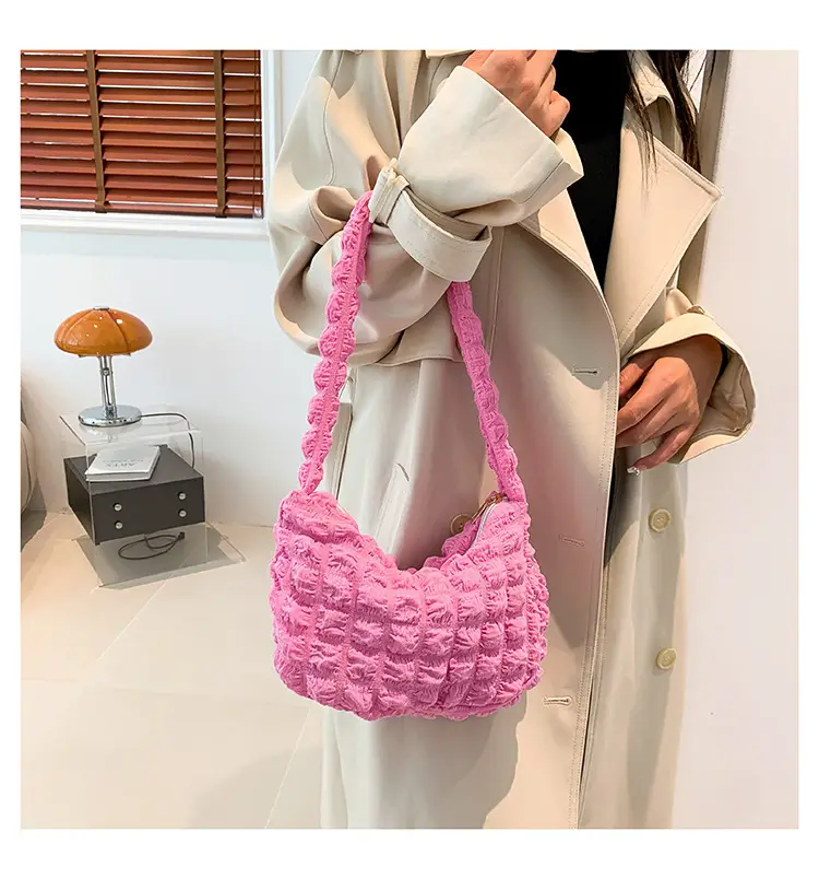 Pink Pleated Bubble Shoulder Bag for Women — feature 11