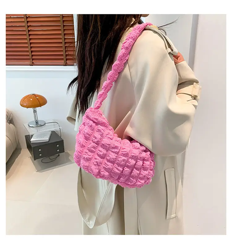 Pink Pleated Bubble Shoulder Bag for Women — feature 12