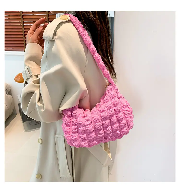 Pink Pleated Bubble Shoulder Bag for Women — feature 13