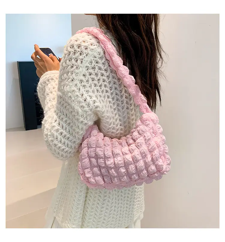 Pink Pleated Bubble Shoulder Bag for Women — feature 23