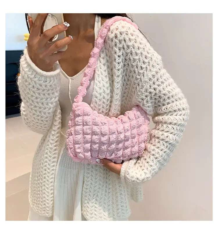 Pink Pleated Bubble Shoulder Bag for Women — feature 24