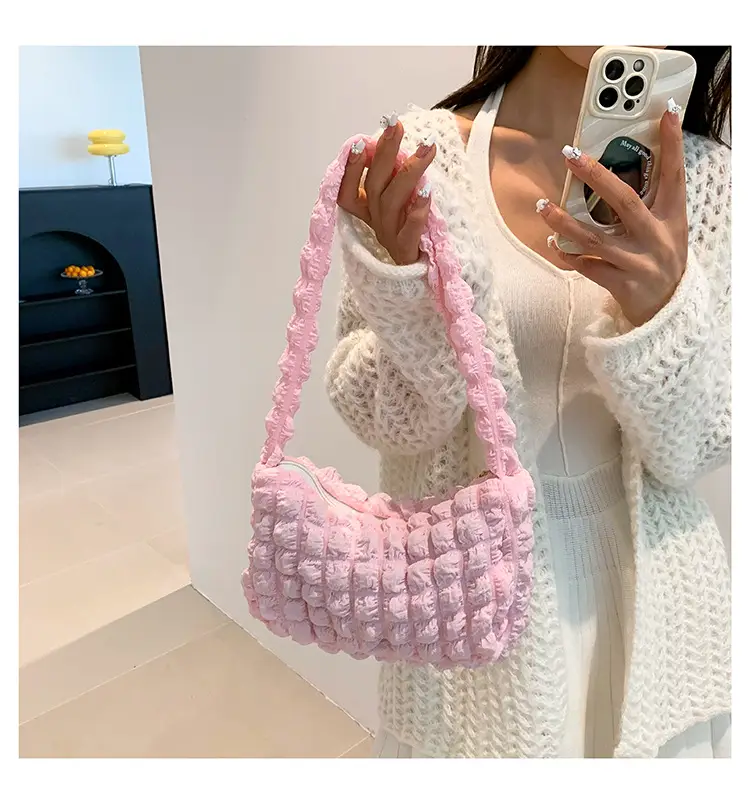 Pink Pleated Bubble Shoulder Bag for Women — feature 25