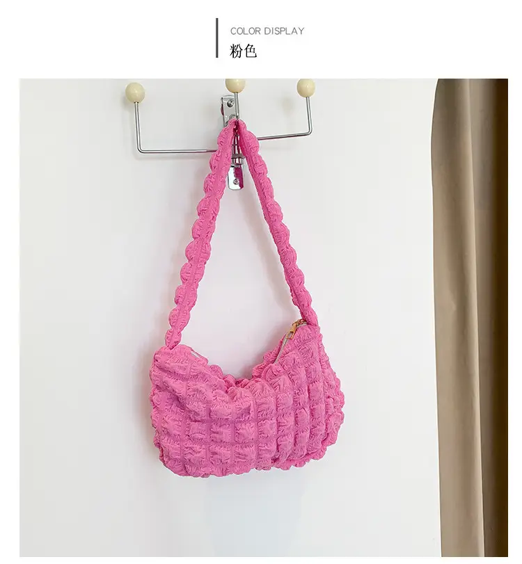 Pink Pleated Bubble Shoulder Bag for Women — feature 32