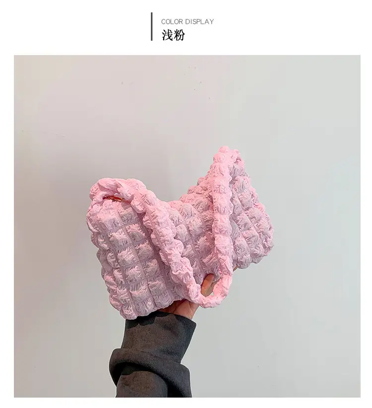 Pink Pleated Bubble Shoulder Bag for Women — feature 35