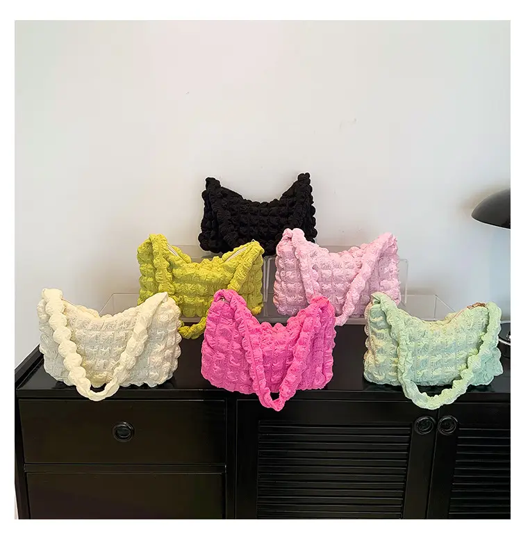 Pink Pleated Bubble Shoulder Bag for Women — feature 9