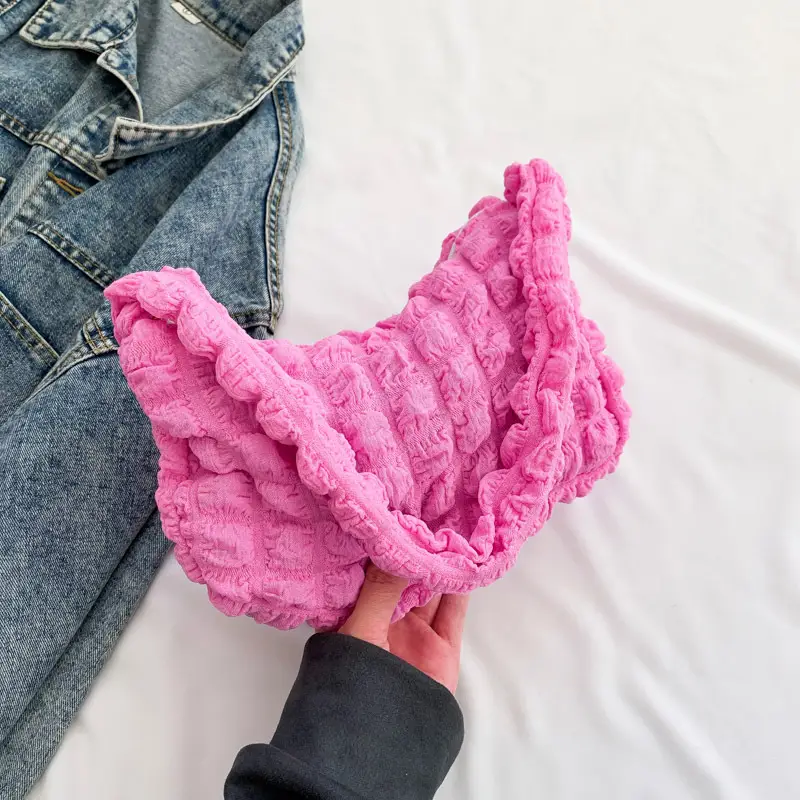 Pink Pleated Bubble Shoulder Bag for Women - Image 5