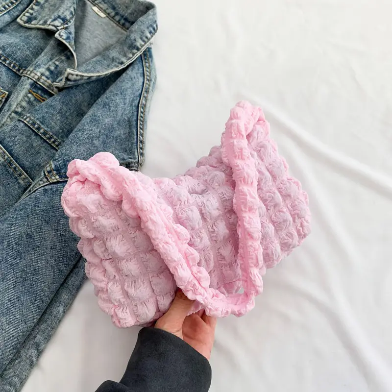 Pink Pleated Bubble Shoulder Bag for Women - Image 6