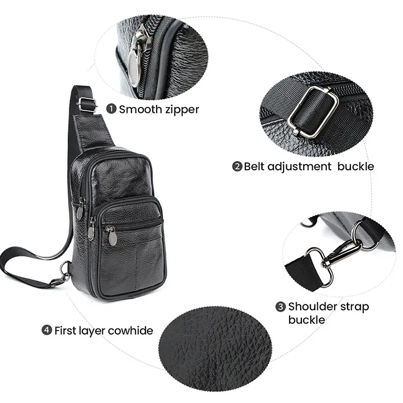 Korean Style Black Leather Crossbody Bag for Men - Image 12