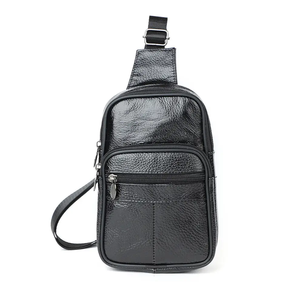 Korean Style Black Leather Crossbody Bag for Men - Image 3