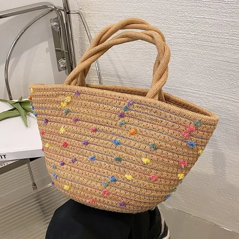 New Arrival Straw Cotton Rope Bag for Women