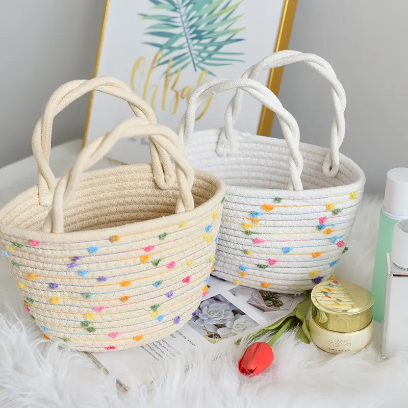 Cotton Rope Basket with Colorful Stars & Twist Handles - Image 4