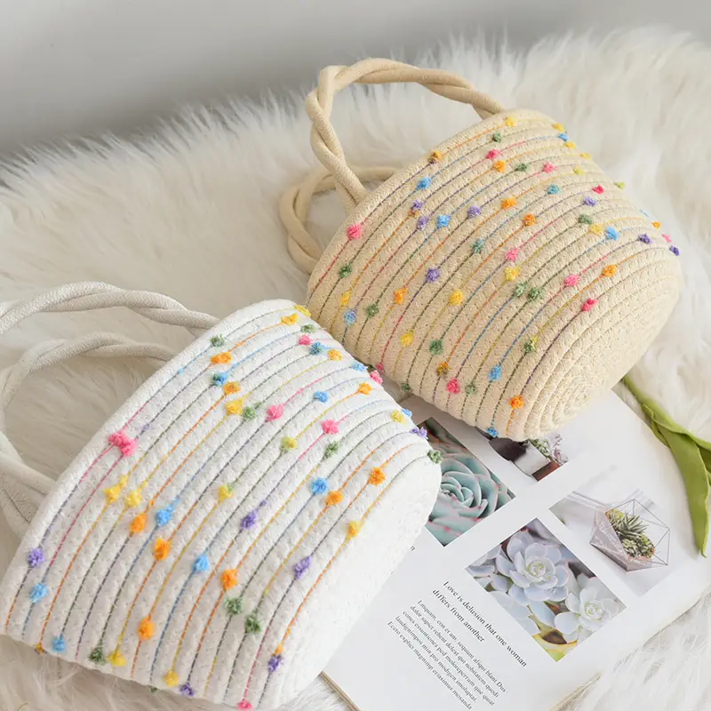 Cotton Rope Basket with Colorful Stars & Twist Handles — feature 10