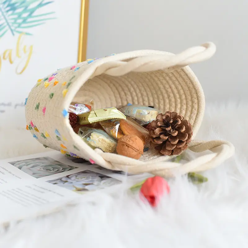 Cotton Rope Basket with Colorful Stars & Twist Handles — feature 6