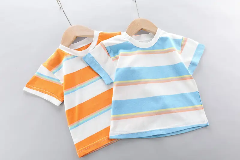 Kids Denim Overalls Rainbow Stripes T-Shirt Set — feature 9