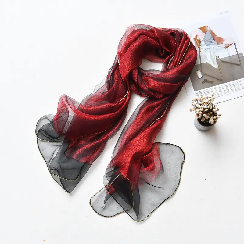 Long Silk Scarf for Women Diamond Edge Organza - Image 19