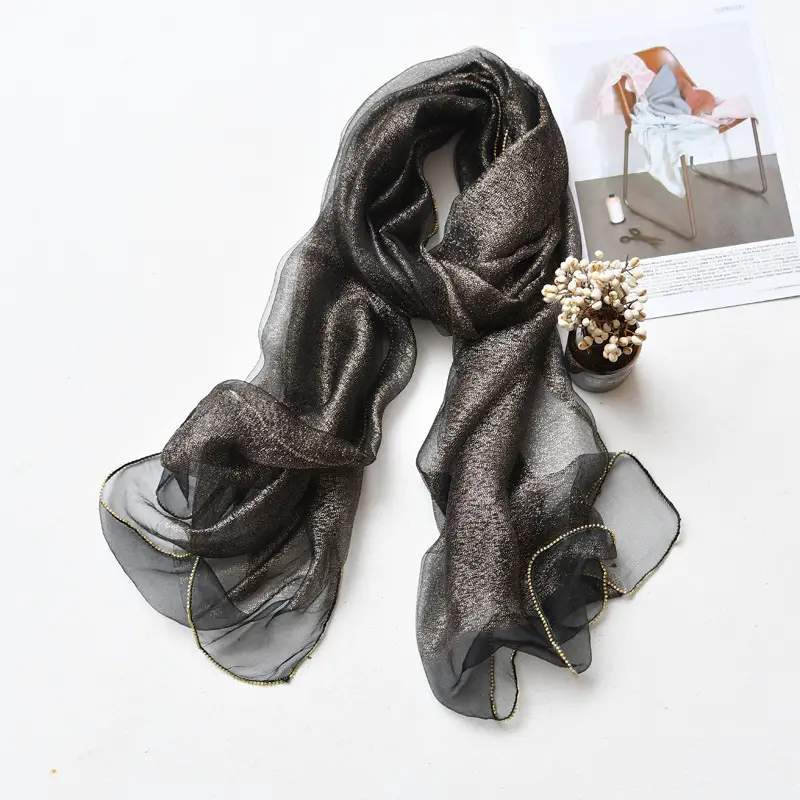 Long Silk Scarf for Women Diamond Edge Organza - Image 20