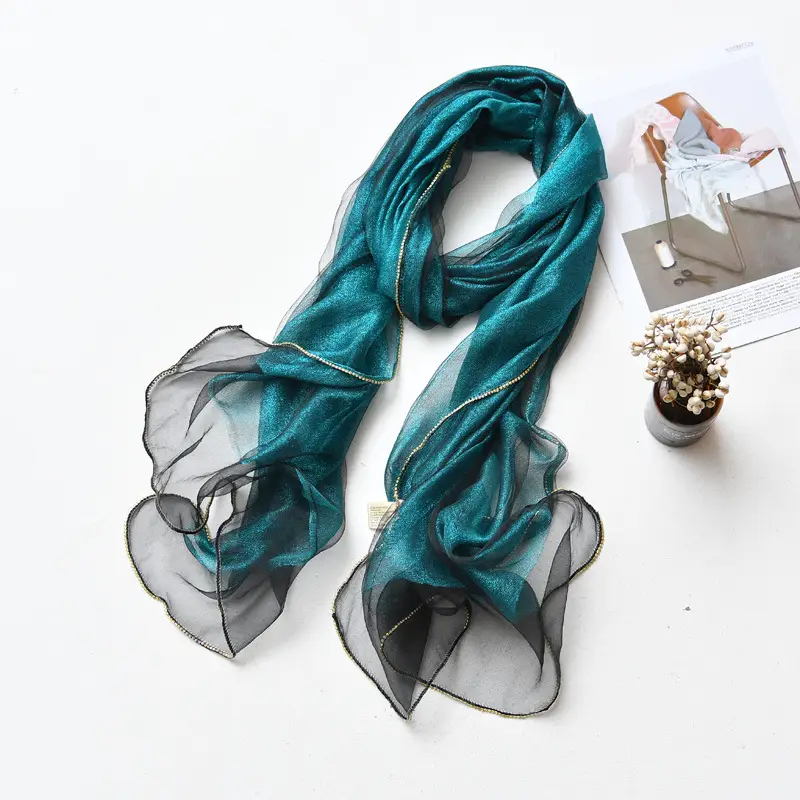 Long Silk Scarf for Women Diamond Edge Organza - Image 21