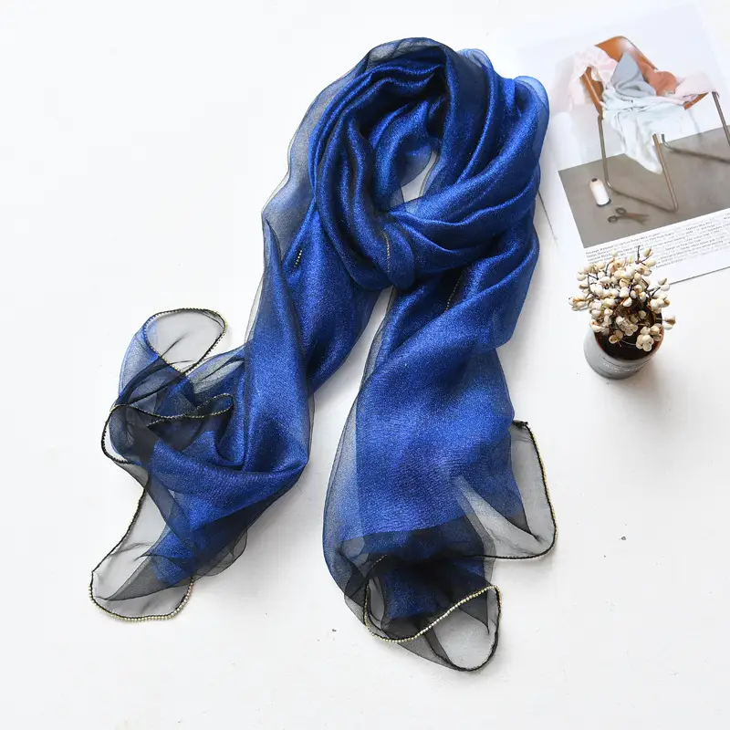 Long Silk Scarf for Women Diamond Edge Organza - Image 10