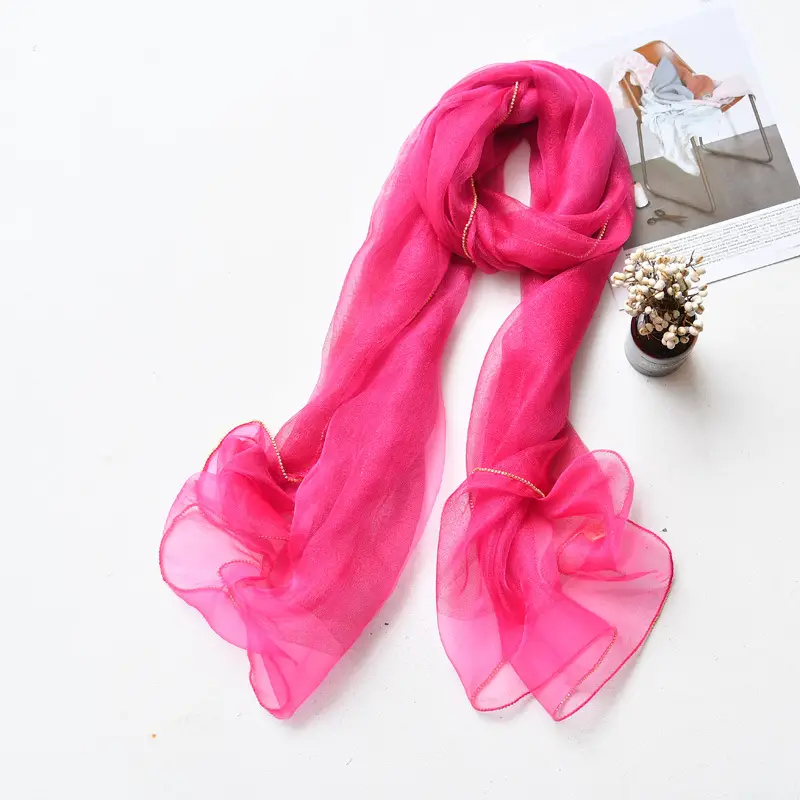 Long Silk Scarf for Women Diamond Edge Organza - Image 11