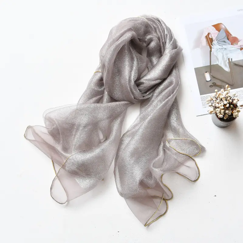 Long Silk Scarf for Women Diamond Edge Organza - Image 12
