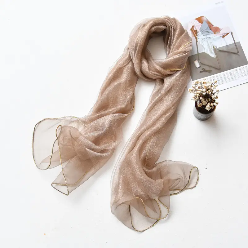Long Silk Scarf for Women Diamond Edge Organza - Image 13