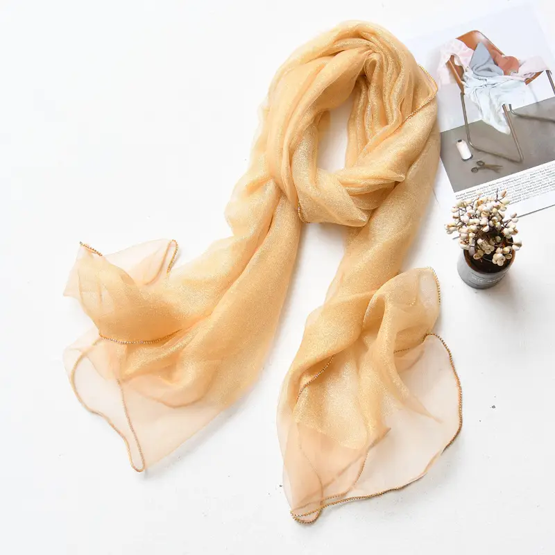Long Silk Scarf for Women Diamond Edge Organza - Image 14