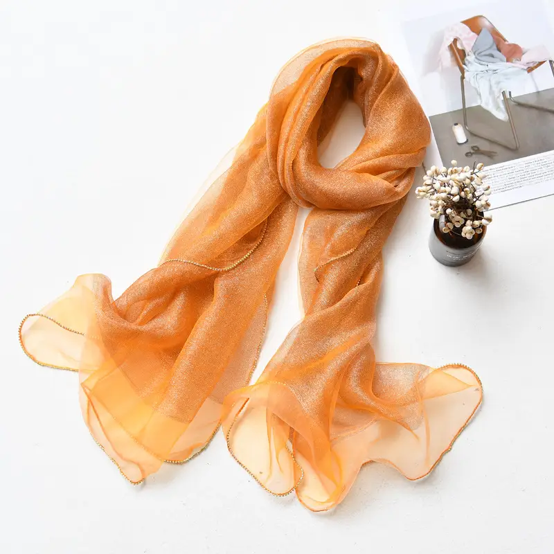 Long Silk Scarf for Women Diamond Edge Organza - Image 15