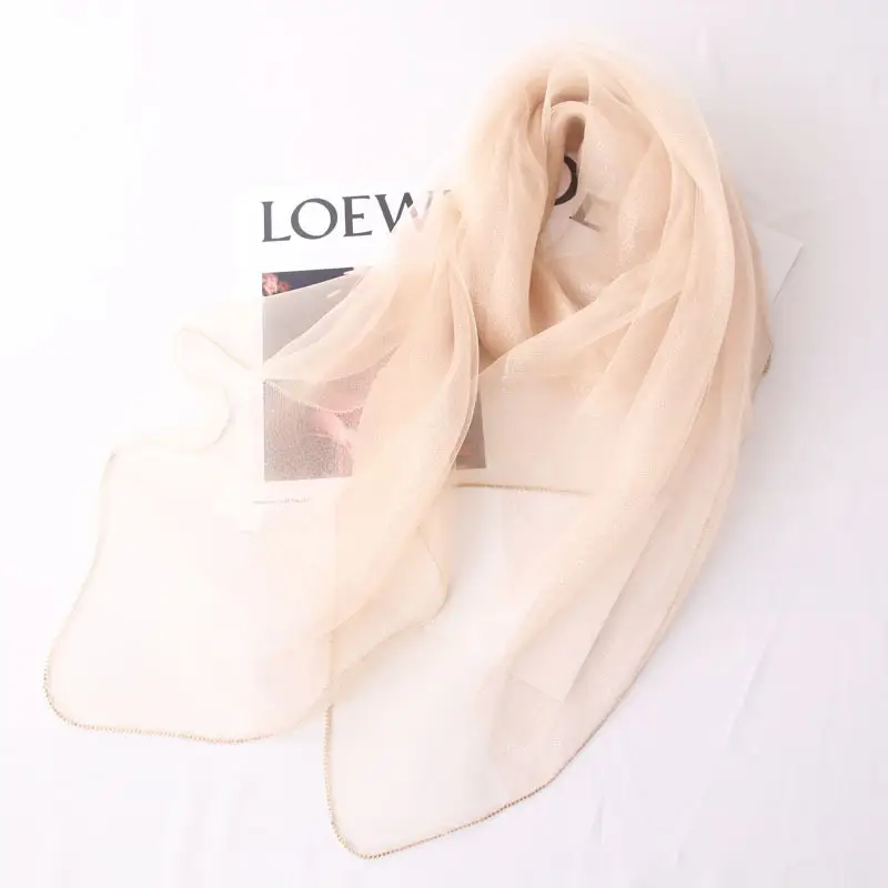Long Silk Scarf for Women Diamond Edge Organza - Image 17