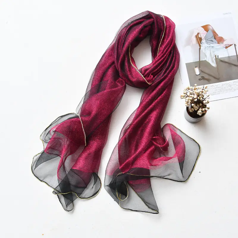 Long Silk Scarf for Women Diamond Edge Organza - Image 2