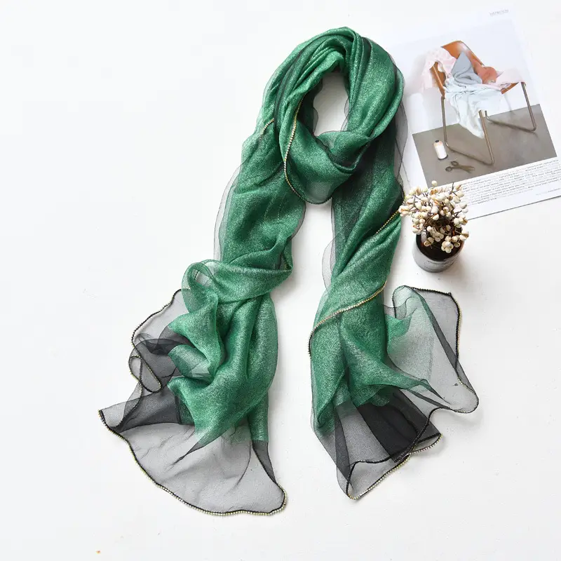 Long Silk Scarf for Women Diamond Edge Organza - Image 3