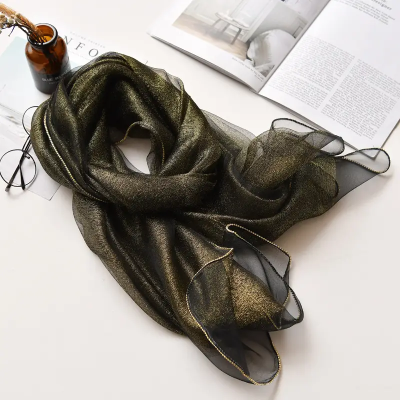 Long Silk Scarf for Women Diamond Edge Organza - Image 4