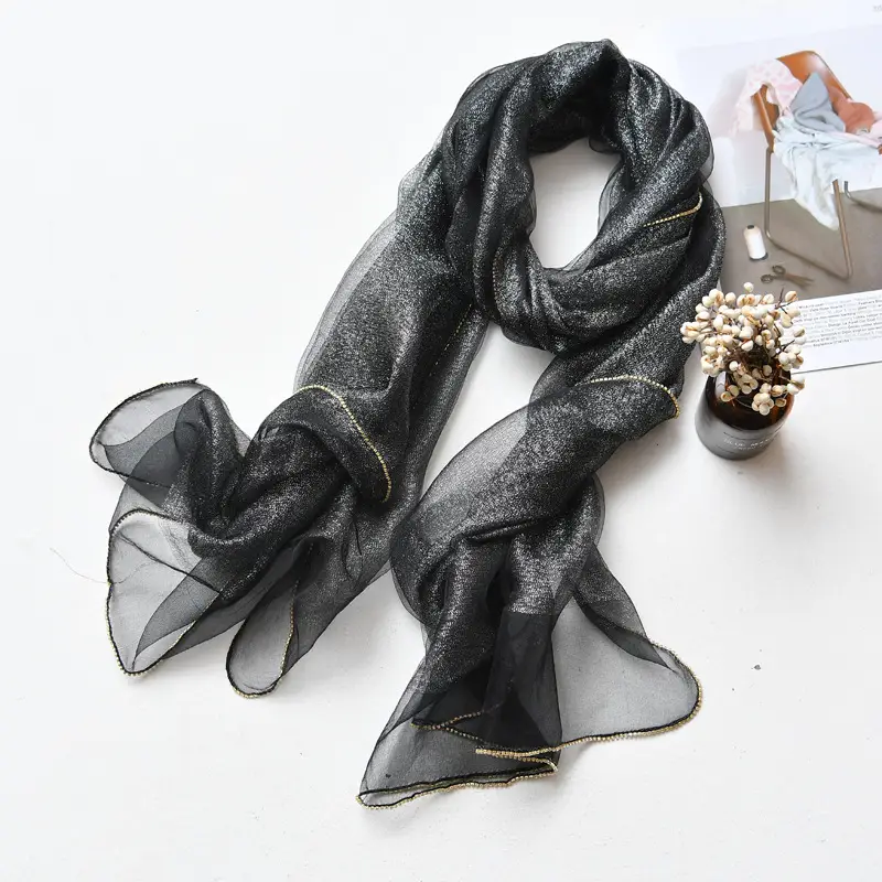 Long Silk Scarf for Women Diamond Edge Organza - Image 6