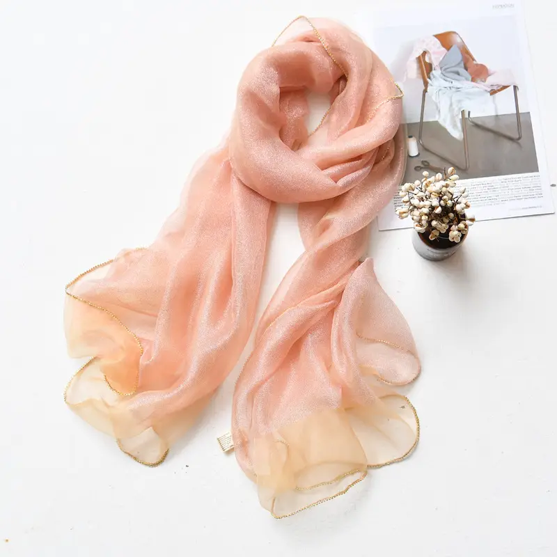 Long Silk Scarf for Women Diamond Edge Organza - Image 7