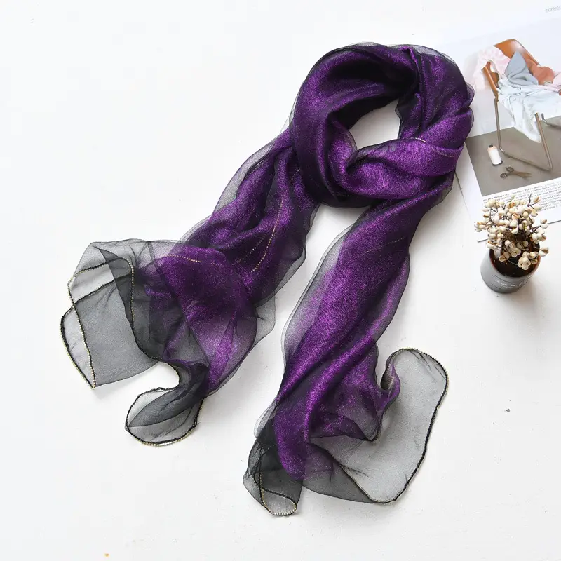 Long Silk Scarf for Women Diamond Edge Organza - Image 9